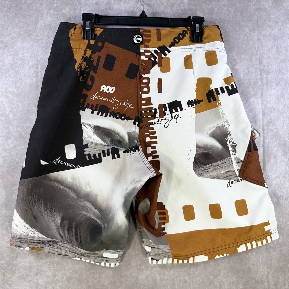 Y2K Aaron Chang Board Shorts Sz 33 Photography Film Reels Documenting Life Surf‎ - Picture 2 of 7